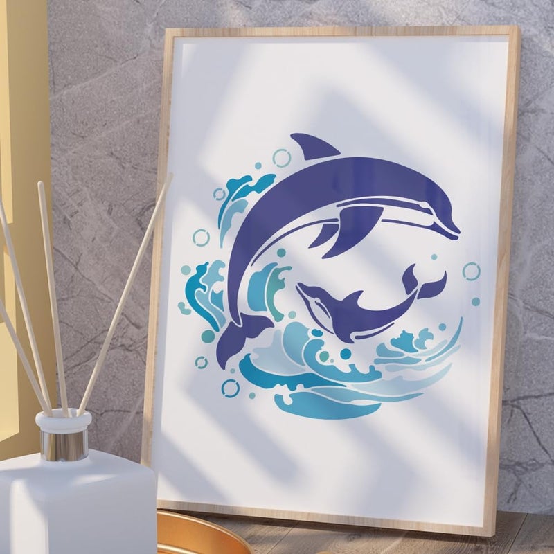 DOODLREAM Dolphin Wall Stencil Template 11.8 x 11.8 Inch Reusable Plastic Ocean Sea Creature Themed Stencil for Painting on Wood Wall Floor Fabric Glass DIY Home Decor - Image 4